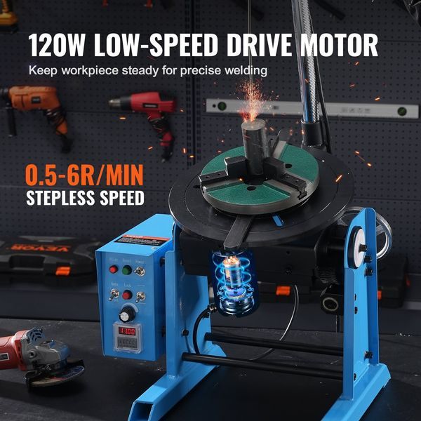 Rotary Welding Positioner 50KG, 0-90° Welding Positioning Turntable Table 0.5-6RPM 120W, With 12.4 Inch 3-Jaw Lathe Chuck & Welding Torch Stand_voghion.com
