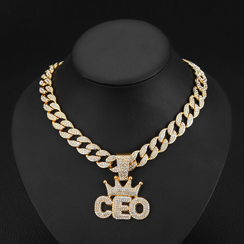Diamantová koruna CEO Alloy Pendant Hip hop kubánský řetěz Rap personalizovaný mužský náhrdelník_voghion.com