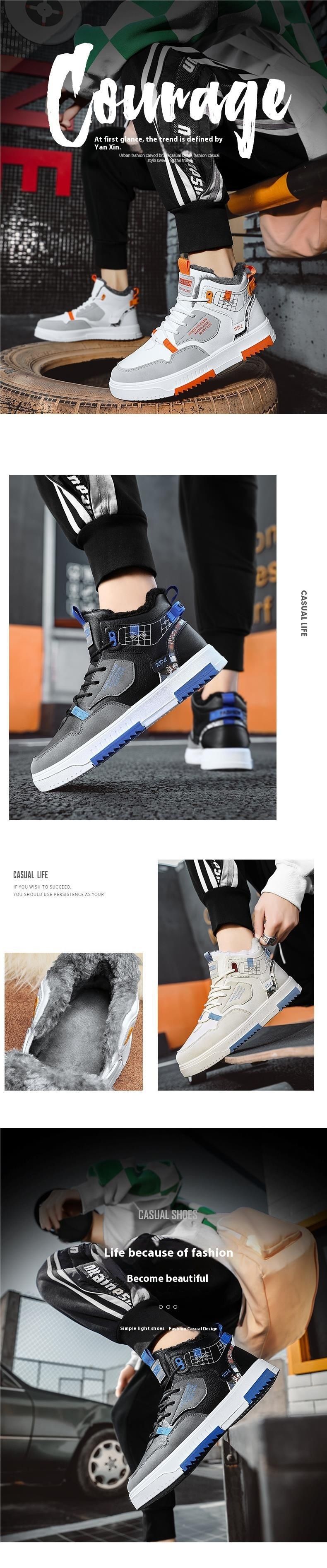Herren mit Wintersamt-Isolierung und Verdickung 2023 neue hohe weiße Bretter Herren Nordost-Baumwollschuhe Schneestiefel_voghion.com