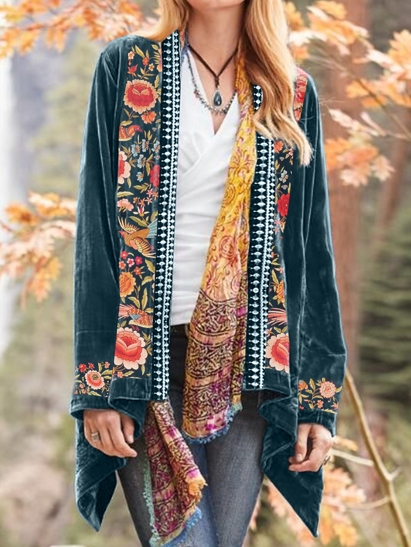 Women's bohemian flower pattern cardigan fashionable casual cardigan_voghion.com
