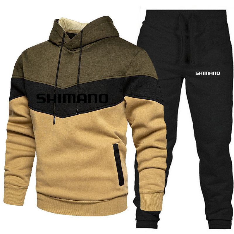 Shimaon hommes automne et hiver pêche ensemble pull pantalon 2 pièces vêtements de sport décontractés hommes marque vêtements_voghion.com