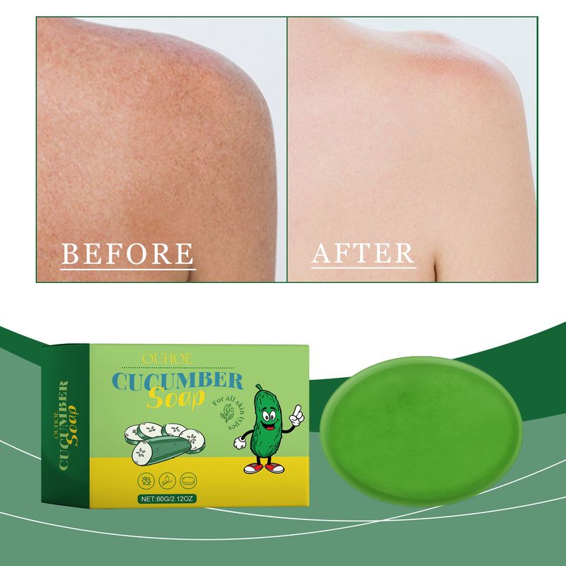 OUHOE Cucumber Cleansing Soap, Deep Cleaning Face Bath Care Skin Refreshing Oil Control Multi-Purpose Soap_voghion.com