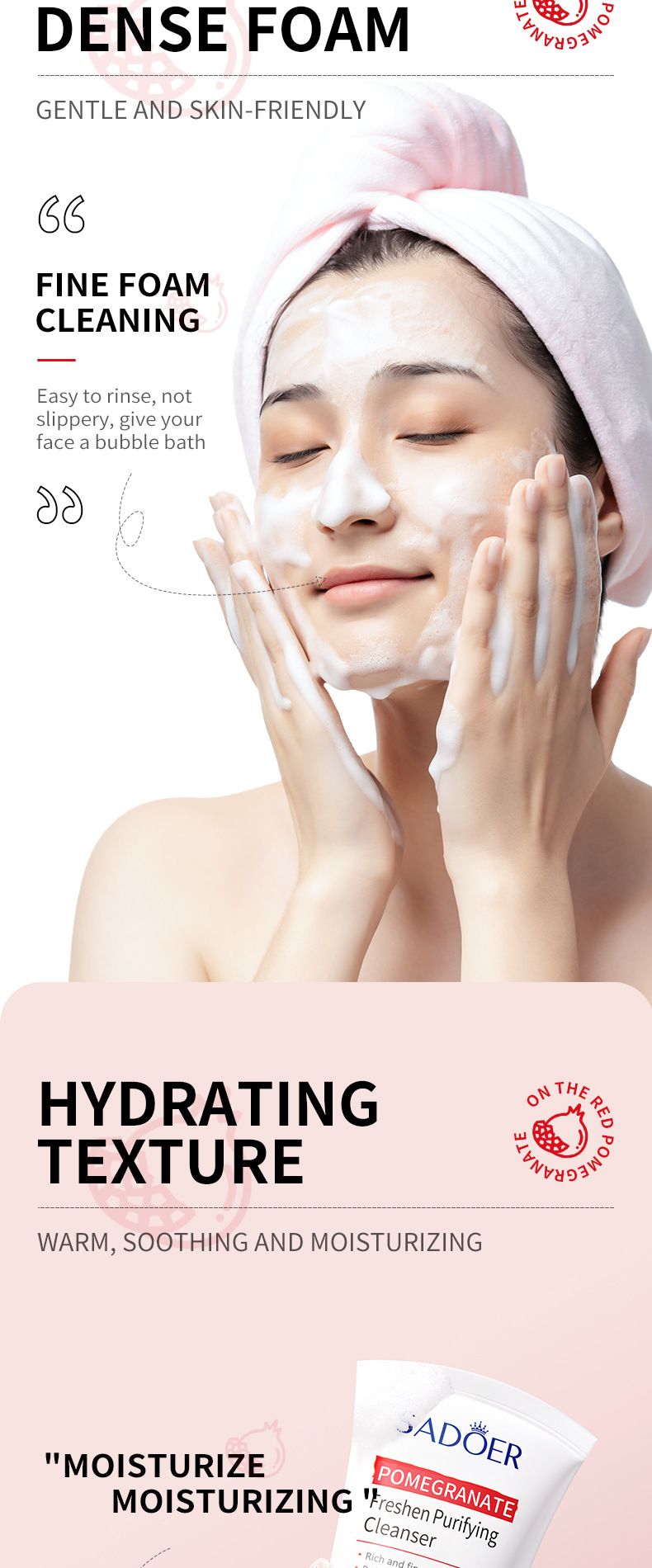 SADOER Pomegranate Fresh Cleansing Milk 100ml Deep Cleansing Moisturizing Refreshing Gentle Oil Control_voghion.com