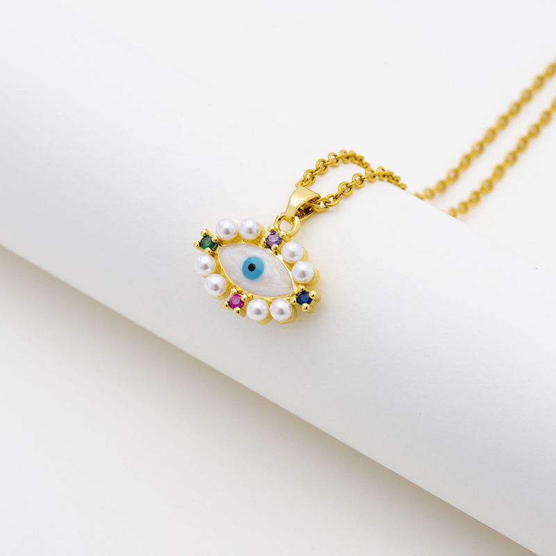 Heißer Verkauf Bösen blick Anhänger Halskette frauen Temperament Alle-spiel Kupfer Set Perle Schlüsselbein Kette Trendy Zubehör_voghion.com