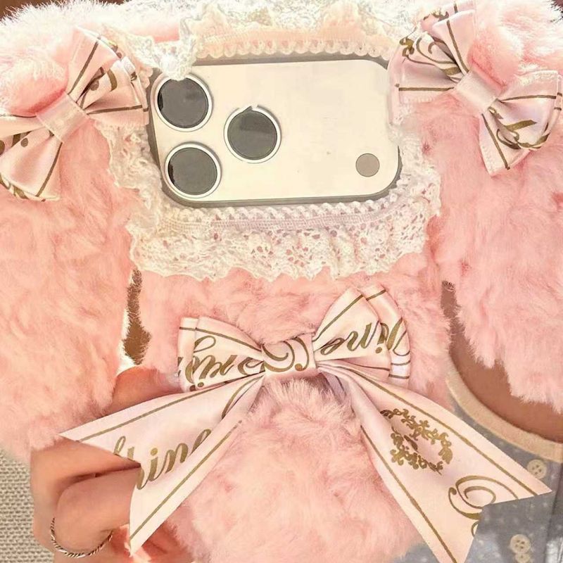 Handmade Cute Baby Rabbit Bear Series Pink Rabbit Bear Plush IPhone Case, Bow_voghion.com