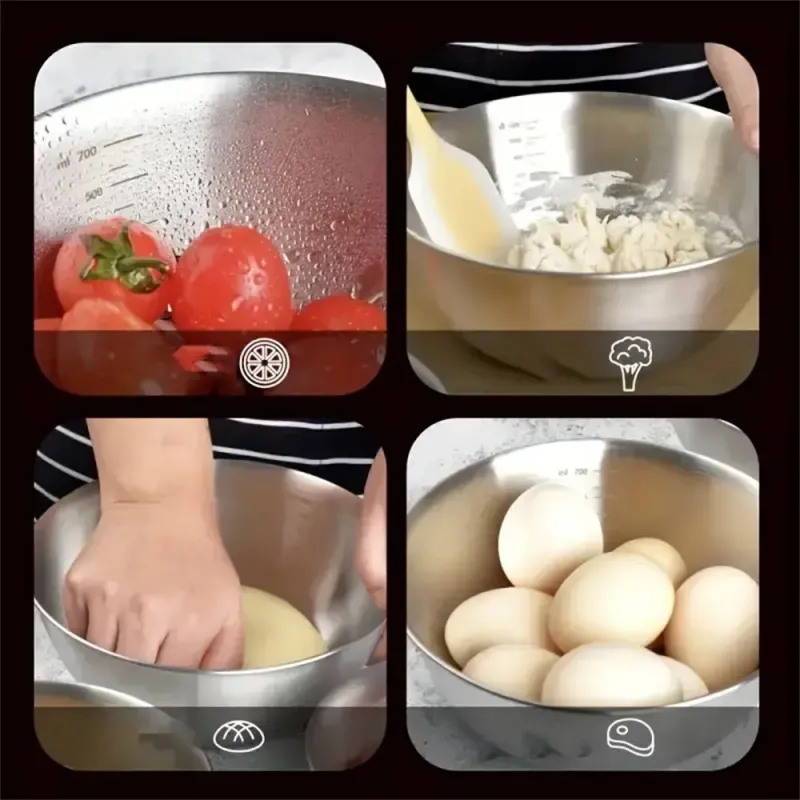 Edelstahlschüssel-Set mit Waage, zum Kochen, Backen, Aufbewahren von Lebensmitteln, Rührschüsseln mit großer Kapazität für die wichtigsten Küchenutensilien zu Hause_voghion.com