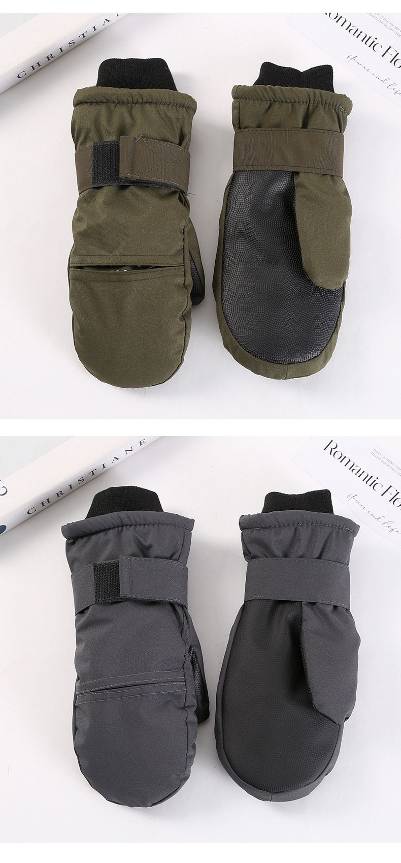 Winter Cold Proof Gloves, Skiing Mountaineering Windproof With Thick Velvet, Solid Color Wrist Protection Gloves For Men_voghion.com
