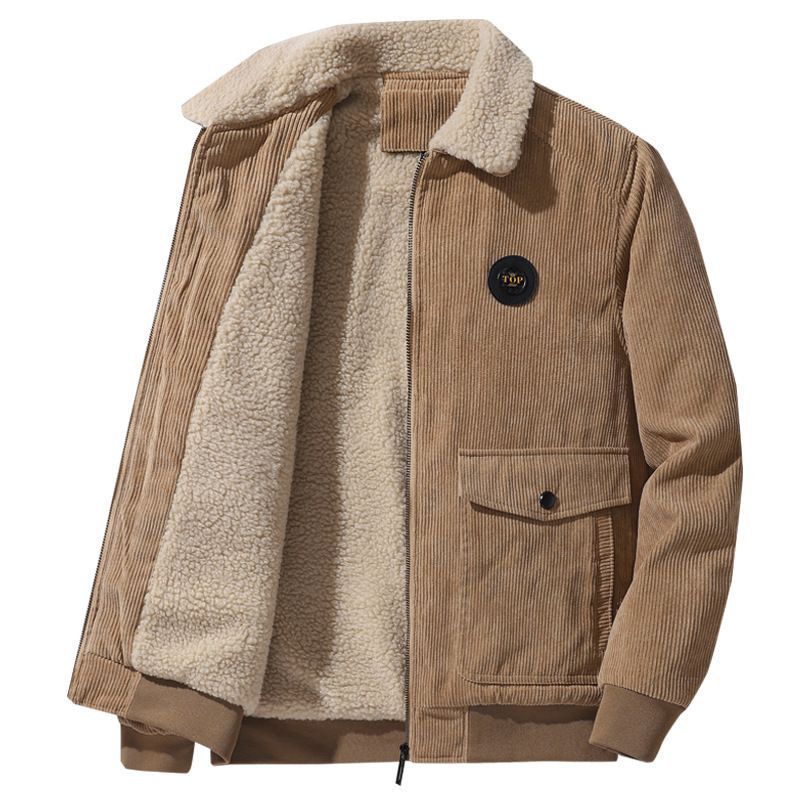 Herfst Winter Nieuwe Corduroy Lam Fleece Jas Voor Heren S Losse En Verdikte Casual Polo Kraag Jas_voghion.com