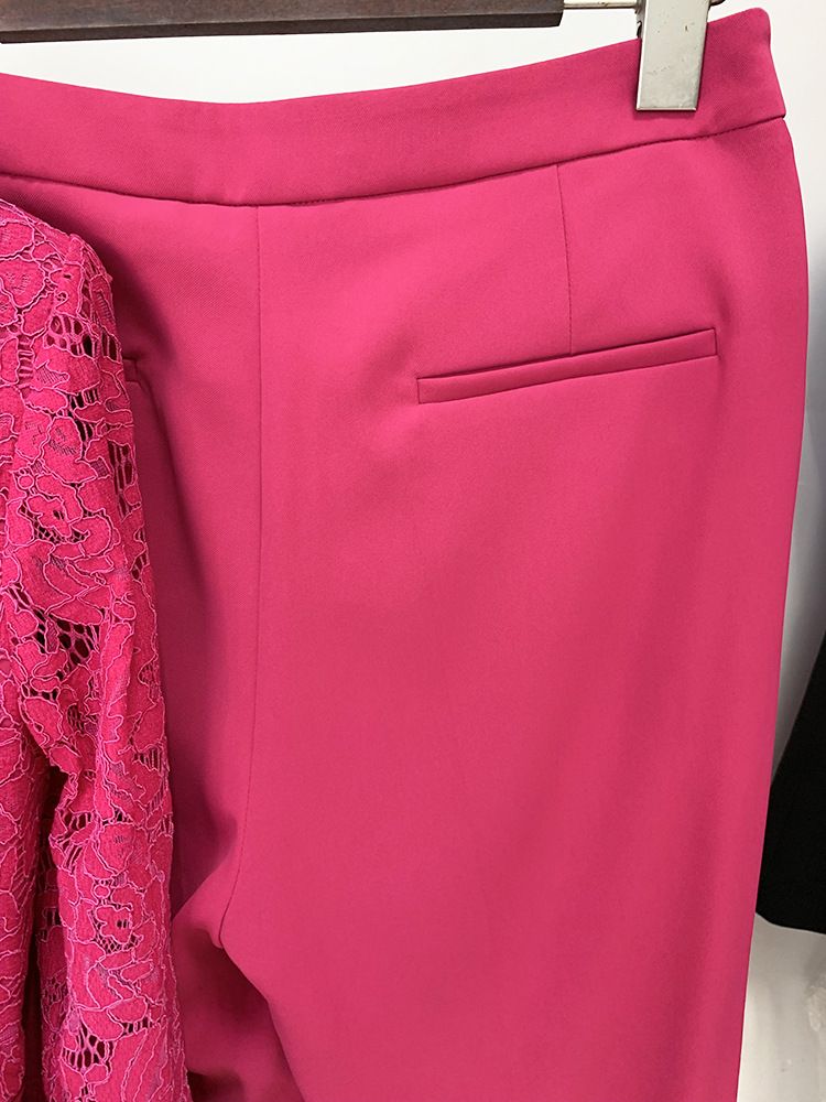 Set di pantaloni svasati da donna con giunture in pizzo slim a un bottone, set da due pezzi_voghion.com