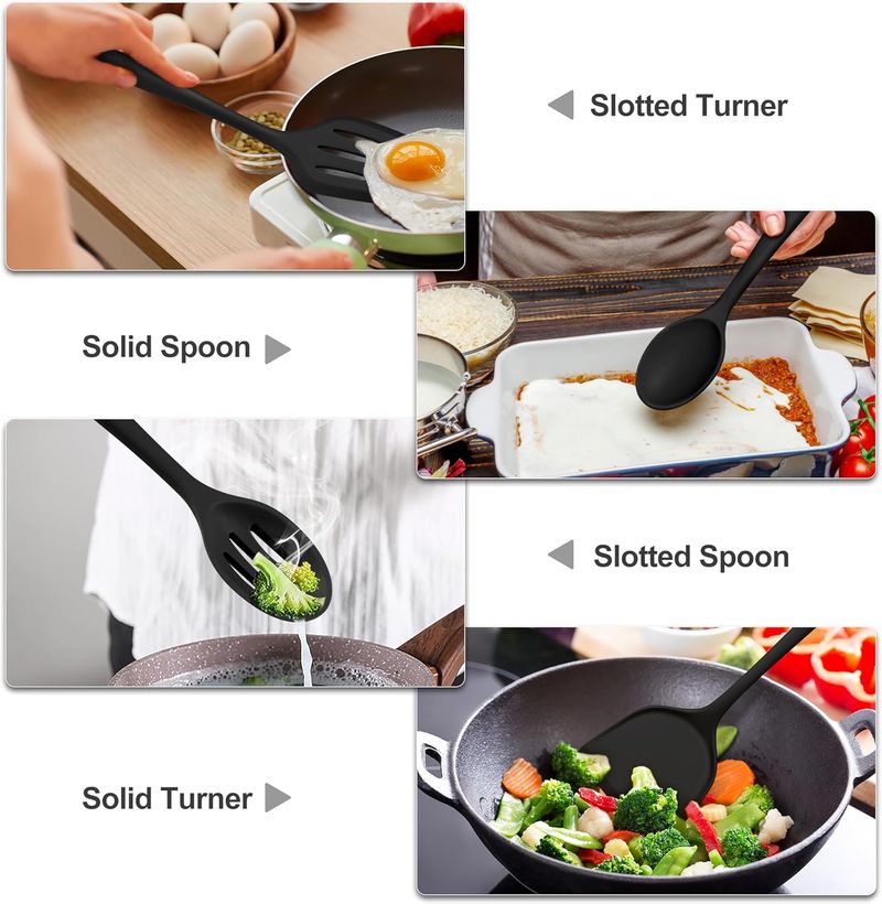 Juego de utensilios de cocina de 4 piezas, con espátula de silicona resistente al calor, cuchara sólida y ranurada para cocinar._voghion.com