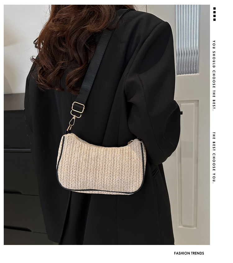 Borsa piccola in tessuto estivo Borsa da donna sotto le ascelle in tessuto erba alla moda e alla moda, borsa a tracolla singola con texture unica_voghion.com
