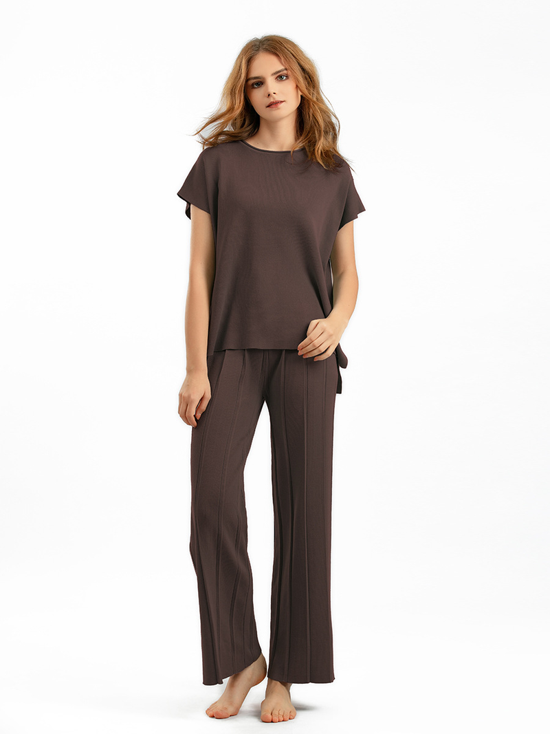 Chaleco sin mangas de color liso para mujer, suéter, pantalones de pierna ancha, traje de seda de hielo de talla grande_voghion.com
