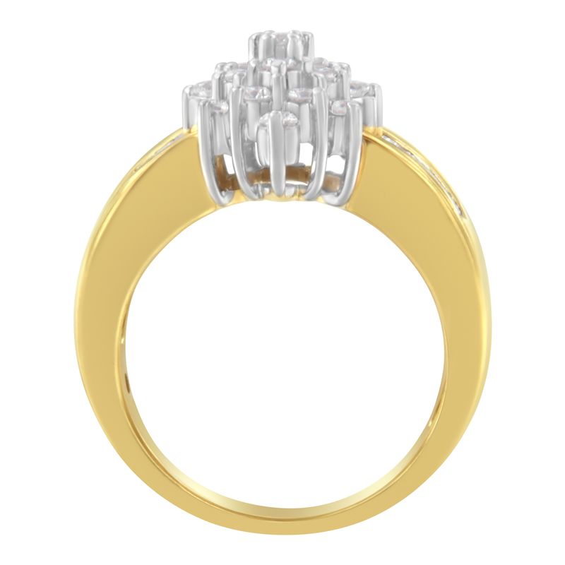 10K Yellow Gold 1.0 Cttw Marquise Composite Diamond Cluster Cocktail Ring (H-I Color, SI2-I1 Clarity)_voghion.com