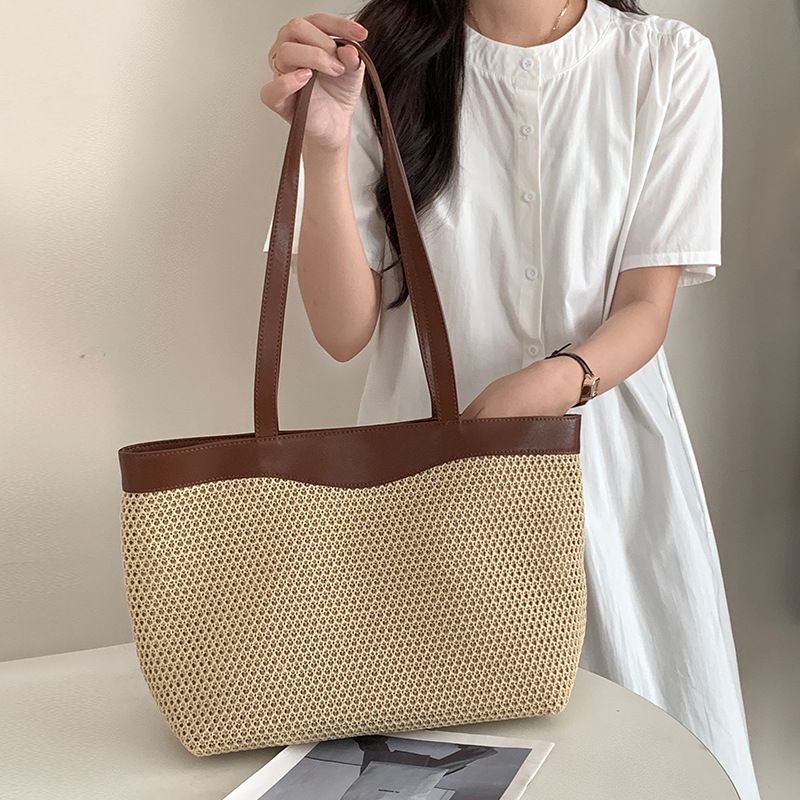 2025 Spring And Summer New French Raffia Mesh Weaving Large Capacity Ladies Resort Style Straw Handbag Shoulder Bag Fashion Versatile Leisure Daily_voghion.com
