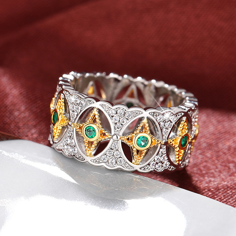 Cao Shi Palace Stijl Dubbele Kleur Franse Middeleeuwse Ster Maan Bloem Holle Kant Klassieke Ring_voghion.com