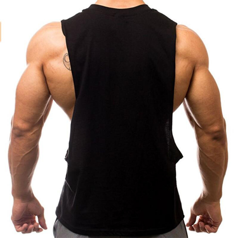 T-shirt senza maniche con spacco largo e taglio laterale da uomo. Canotta da allenamento fitness ampia e traspirante per uomo_voghion.com