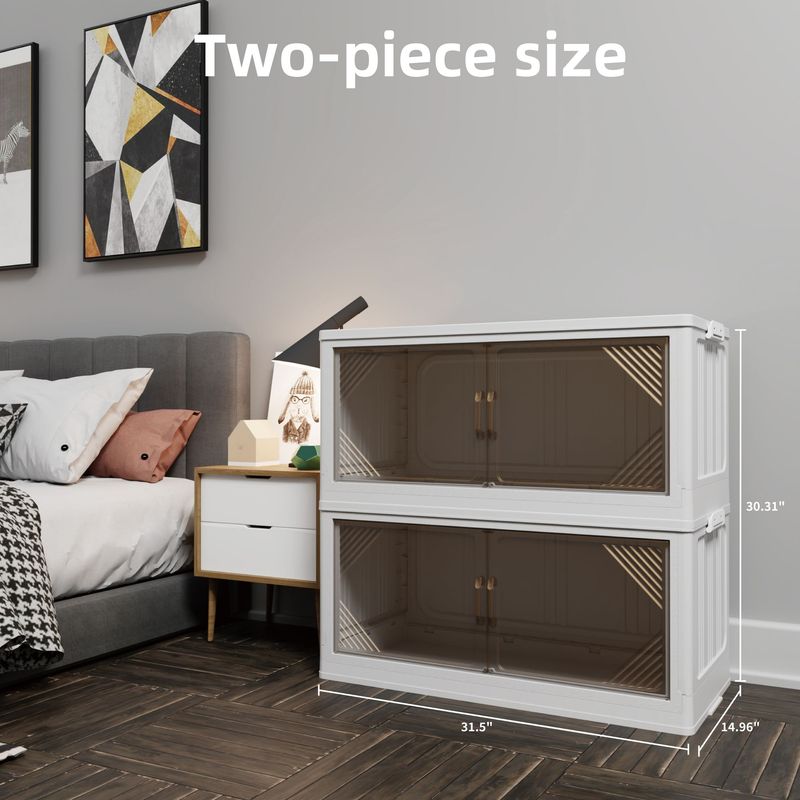 247QT 2-Pack 31.5'' Wide Transparent Plastic Storage Cabinets For Closet Organizers And Storage, Folding Storage Box, Stackable Storage Bins With Open Front Door_voghion.com