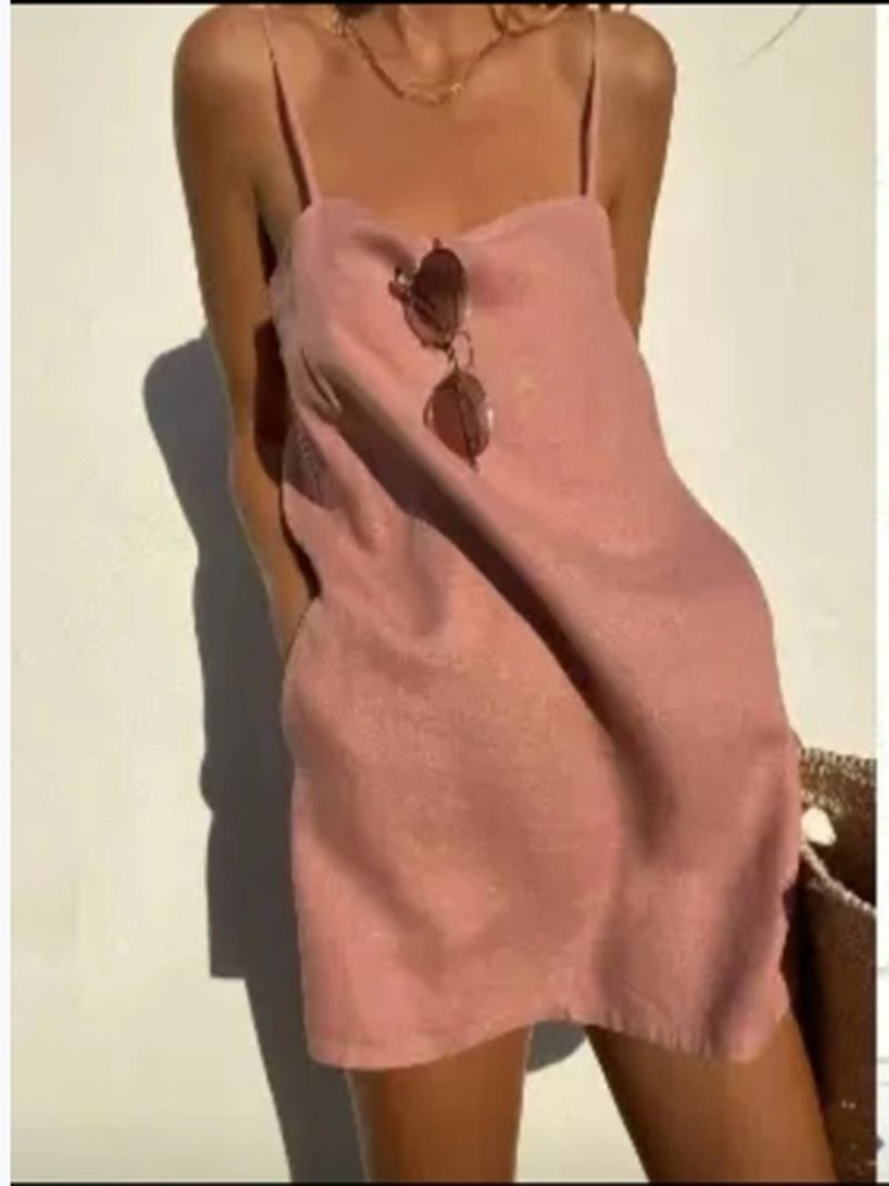 Vestido feminino boêmio de algodão com alça e bolso 2024_voghion.com