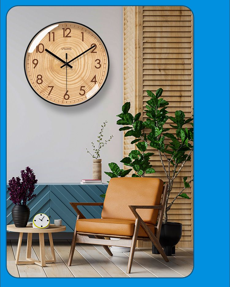 Yipula 6857 Wooden Texture Wall Living Room Fashion Art Silent Sweep Second Quartz Clock_voghion.com