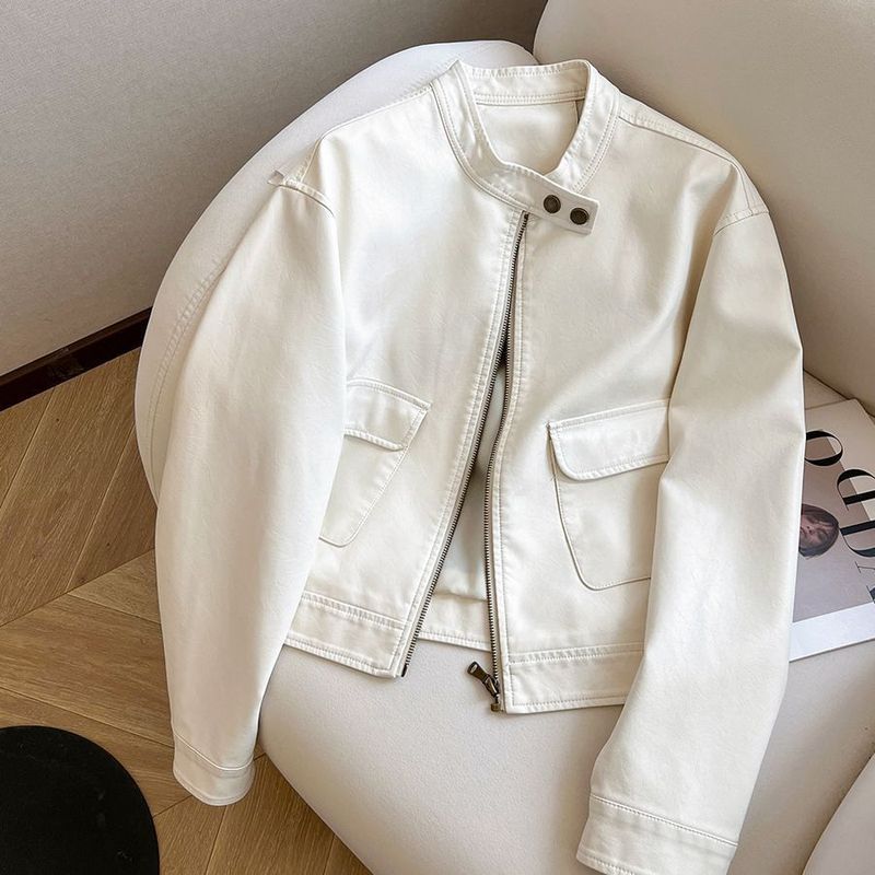Veste courte en cuir PU pour femme, version coréenne, polyvalente et décontractée, style moto, tendance, printemps 2025_voghion.com