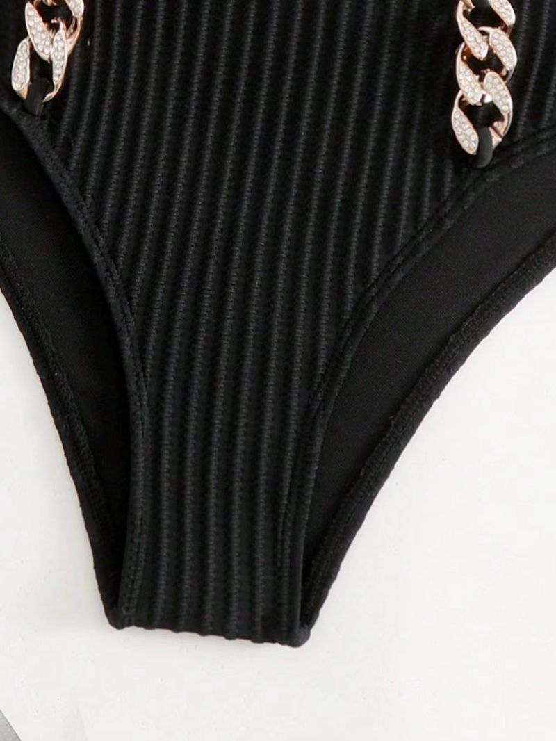 Kadın çizgili yular boyun moda bölünmüş biniki mayo kadın_voghion.com