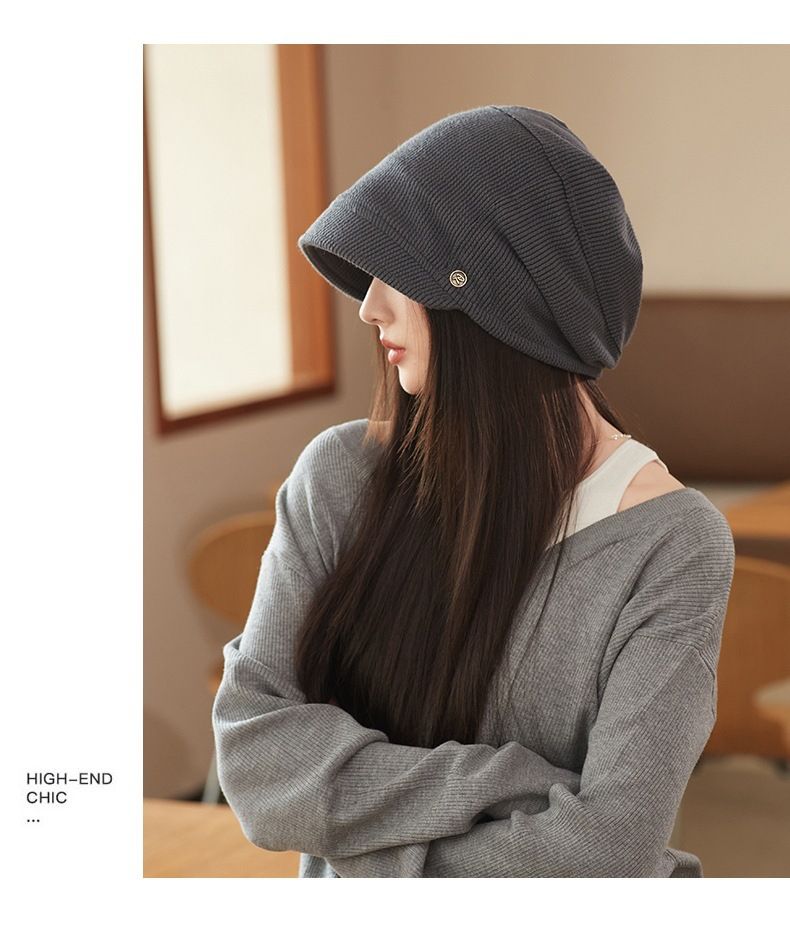 Hat Women's Spring and Autumn Thin New Japanese Style Cold Hat Shows Face Small Pullover Hat Big Head Wai Heap Hat Plain_voghion.com