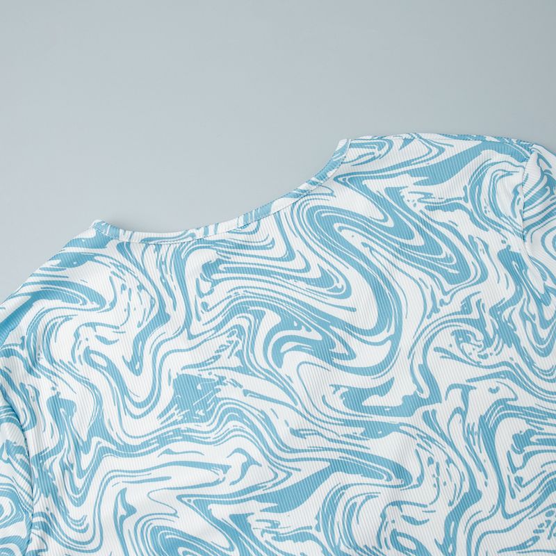 Pigiama da donna con pantaloni stampati blu, nuovo set pigiama con lacci, abbigliamento per la casa per donne del commercio estero_voghion.com