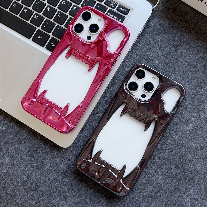 Luxury Cool 3D Hollow Canine Tooth Case For IPhone 12 13 14 15 16 Pro Max Shockproof Heat Dissipate Soft Silicone Bumper Cover_voghion.com