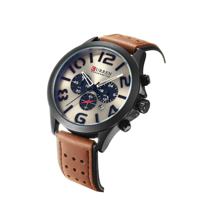 CURREN Carryon M8244 Six Pin Single Calendar Echtes Leder Herren Sport wasserdichte Quarzuhr_voghion.com