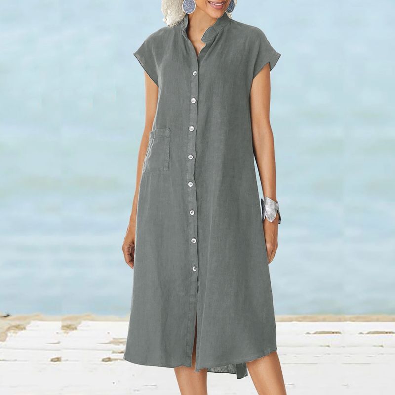 Cardigan nuovo 2025 con colletto alto, monopetto, in cotone e lino, tasca, taglia comoda, sottoveste_voghion.com