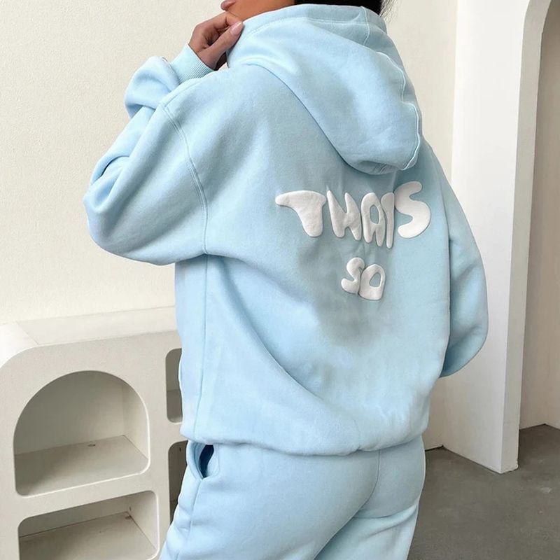 Damen Herbst und Winter neues Sweatshirt-Set, modisches sportliches LOGO Langarmpullover mit Kapuze Sweatshirt zweiteiliges Set_voghion.com