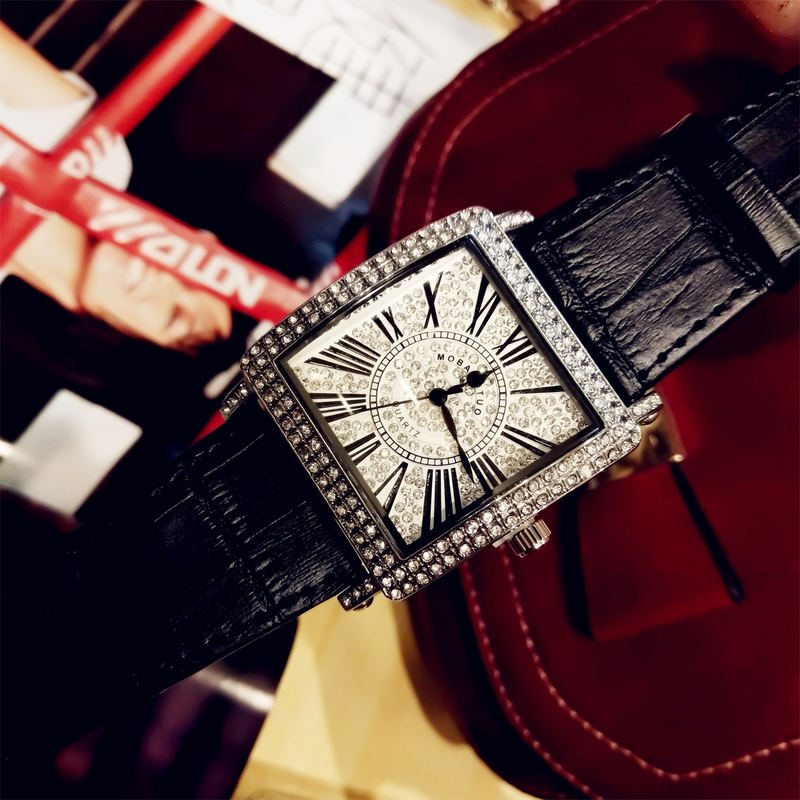 Square Full Diamond Colorful Women's Roman Scale Versatile Fashion Student Watch_voghion.com