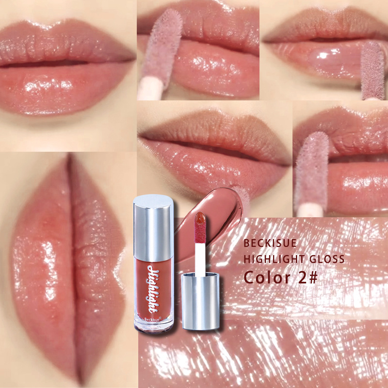 Nude-Creme-Textur, satte Farbe, Highlight-Spiegel, Highlight-Lipglasur, Lipgloss mit Wasserlicht._voghion.com