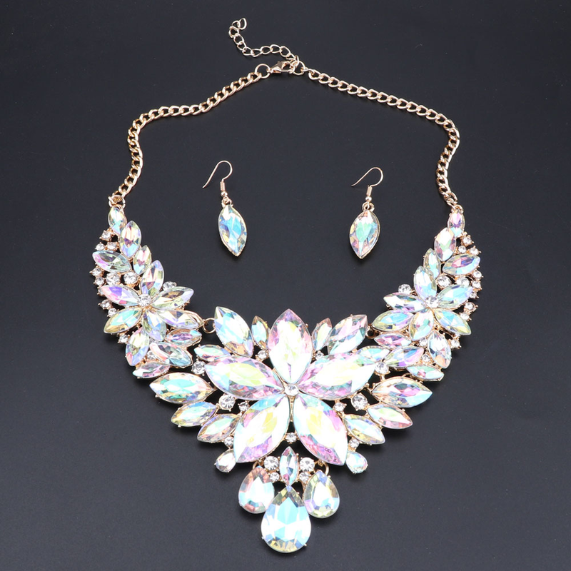 Kristall-Choker-Statement-Halskette, Ohrring-Schmuckset, Strass-Hochzeitsgeschenk, Frauen, Bräute, Abschlussball, Party_voghion.com