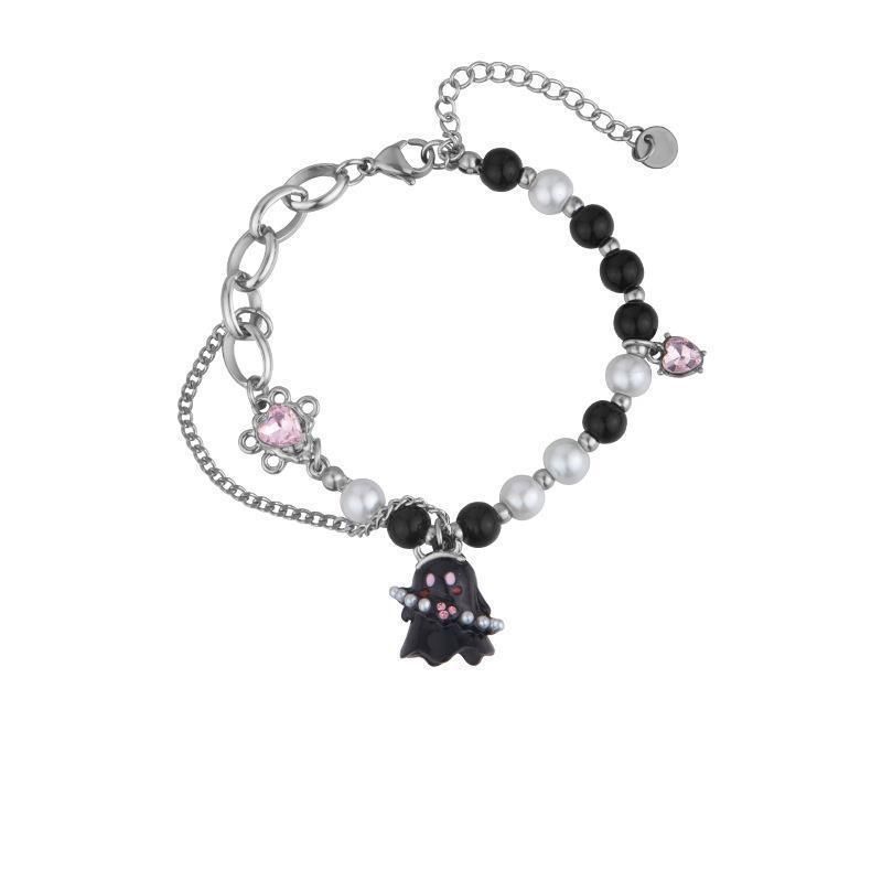 Schwarz-weißes Perlenarmband mit kleinem Geist für Frauen, Accessoires für beste Freunde, minimalistischer Nischenstil, High-End-Süß_voghion.com