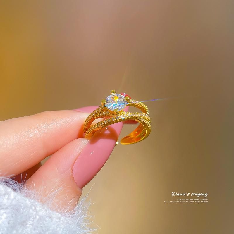 Skinnende zirkonringer for kvinner rustfritt stål forgylt geometri ring trend par bryllupsfest smykker gave_voghion.com