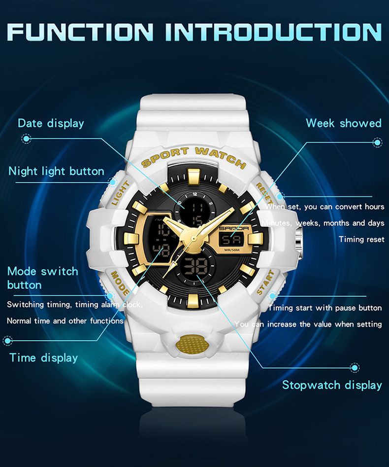 Men's Digital Analog Sports Watch With LED Backlight, 50M Waterproof, Shockproof, Alarm & Date Display For Outdoor & Casual Wear_voghion.com