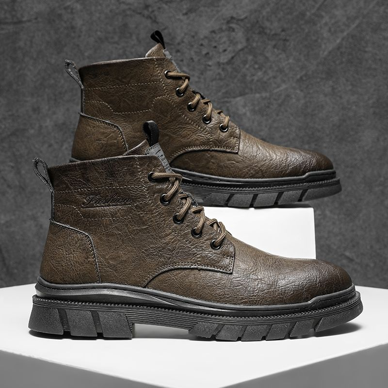 Martin high-top britiske mid-top lædersko korte sorte arbejdsstøvler til mænd_voghion.com