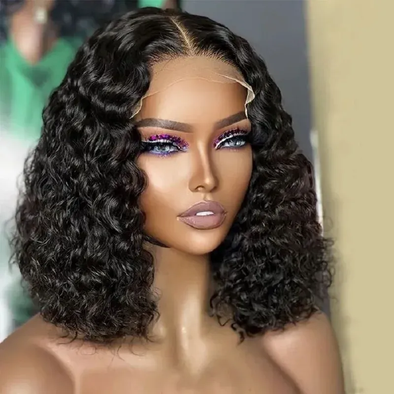 Peruansk Remy Dypbølget Ekte Hår Kort Bob Lace Frontal Parykk_voghion.com