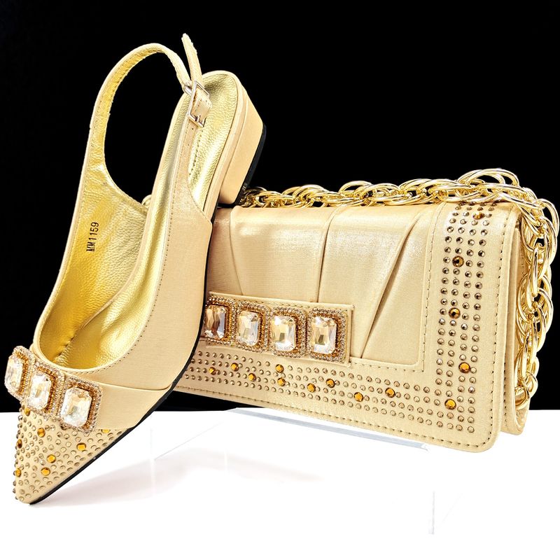 Women's shoe bag set pointed low heels Long square soft hold bag Simple elegant shoe bag_voghion.com