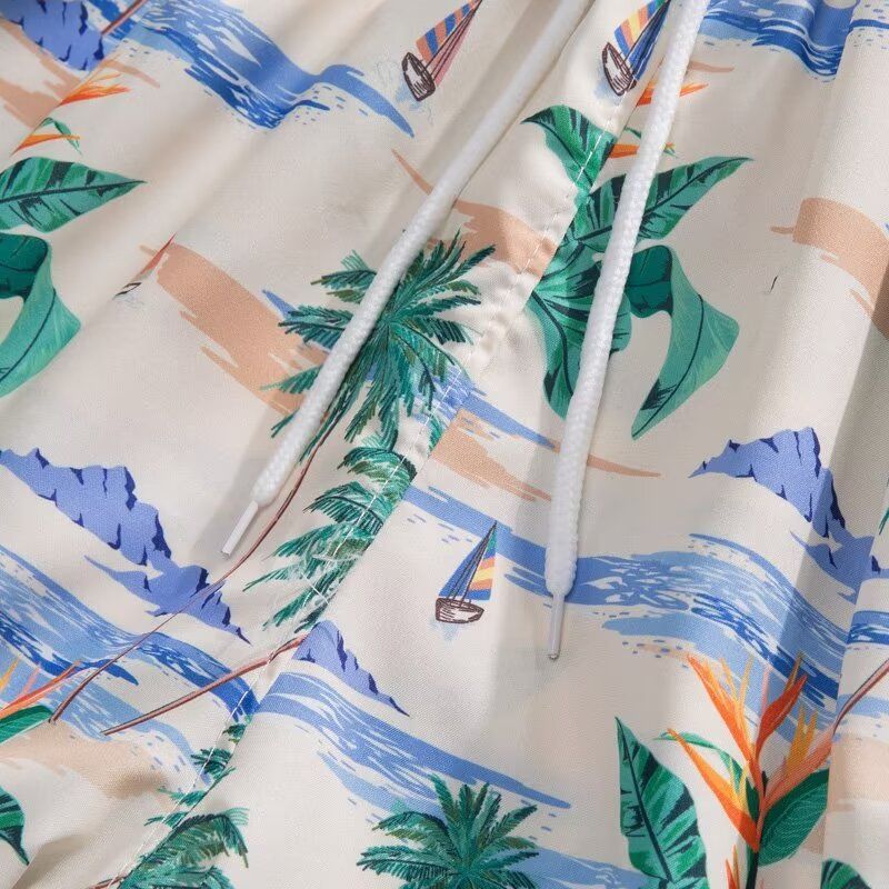 Strand til mænd, strandferie, Hawaii, kortærmet blomsterskjorte, løs og alsidig, afslappet parsæt i to dele_voghion.com