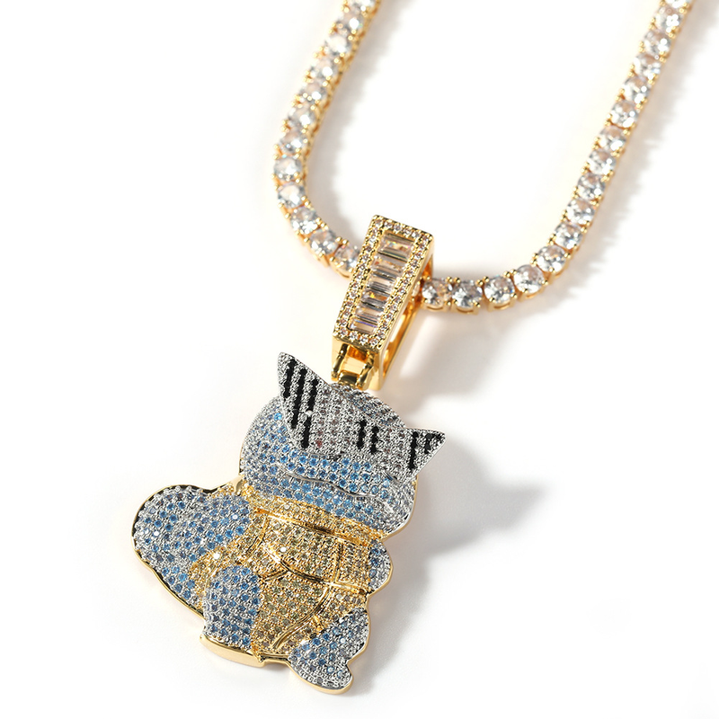 Hip Hop Cartoon Johnny Turtle Full Diamond Pendant with Copper Inlaid Zircon Stone, Cool and Fashionable Bounce Dangle_voghion.com