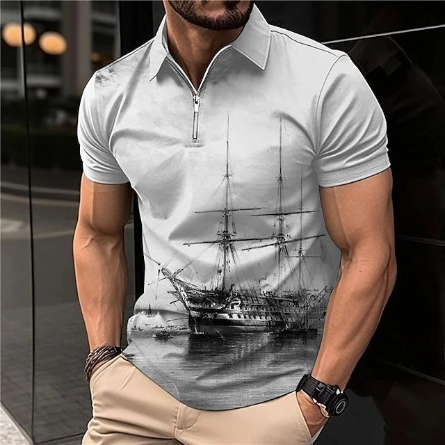 Polo casual estiva personalizzata con stampa digitale 3D con maniche corte e cerniera alla moda T_voghion.com