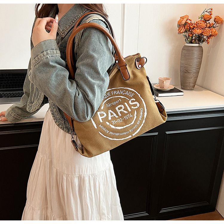 Borsa in tela pigra, borsa casual di grande capacità, borsa a tracolla da donna, borsa a tracolla con lettera_voghion.com