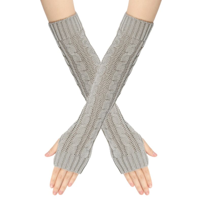 Woolen Long Fingerless Gloves Knitting Fried Dough Twists Figure 8 Open Finger For Women Autumn And Winter Acrylic Wool_voghion.com