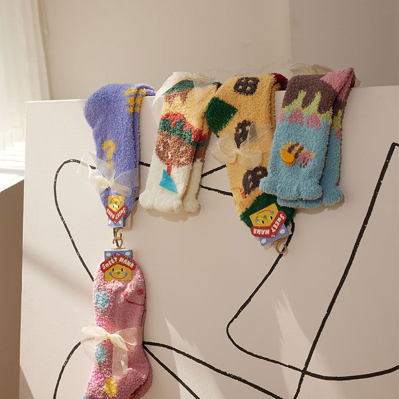 Koralle für Kinder, Herbst Winter mit zusätzlichen Fleece dicke Handtücher, Mittelboden Socken, lange Röhre schlafen und warm_voghion.com