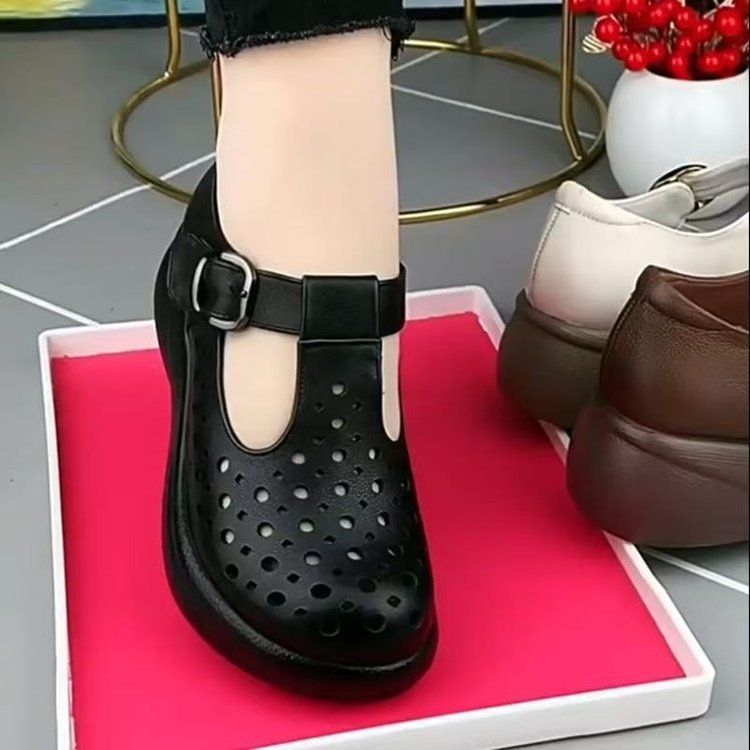 Sandali romani in morbida pelle da donna, scarpe traspiranti con fori cavi, suola morbida antiscivolo, scarpe da mamma di medie dimensioni, scarpe singole in rete_voghion.com