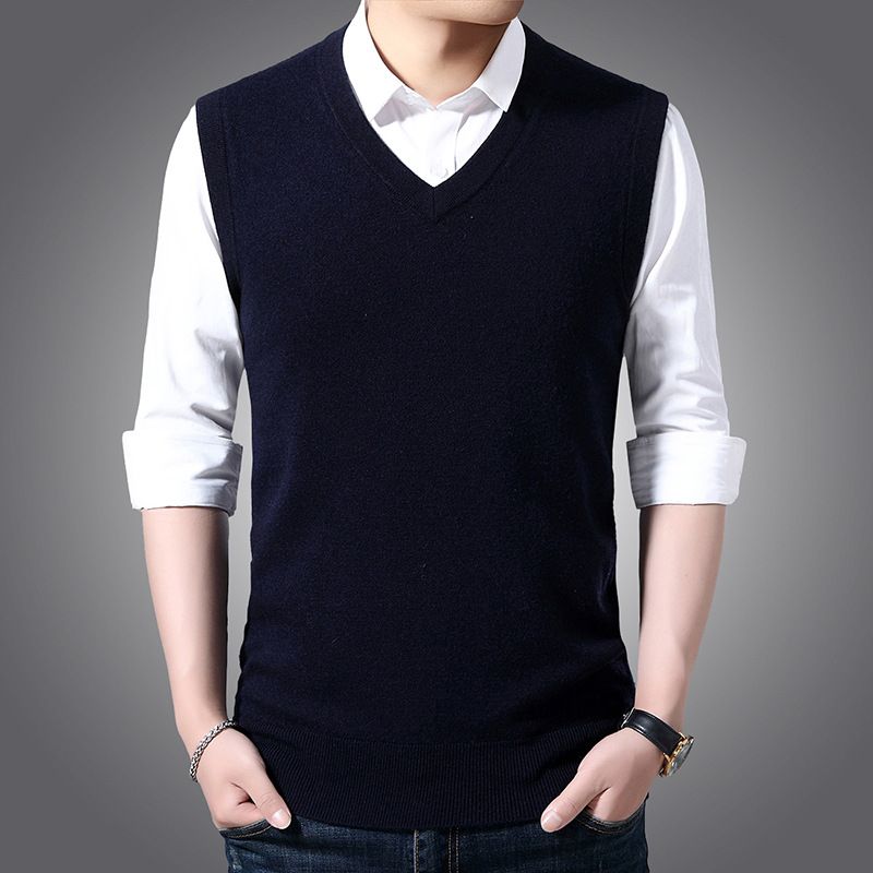 V-Ausschnitt New Style Wolle mittleren Alters Gentleman Herren Pullover Weste Business Strickhemd Ärmellos Herren_voghion.com