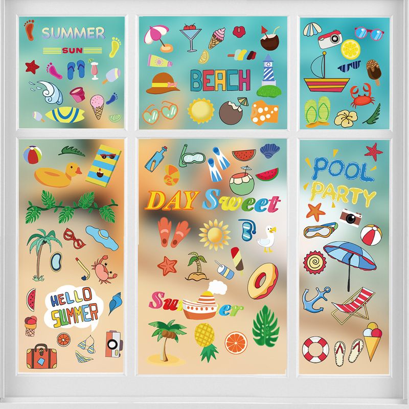 Happy Lucky Summer Beach Double sided Electrostatic ADJ1019 Decorative Wall Stickers_voghion.com