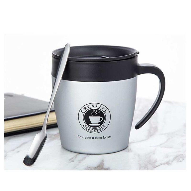 330Ml Travel Thermos Stainless Steel Coffee Mug Insulated Water Cups Tumbler With Handle Lid And Mixing Spoon_voghion.com